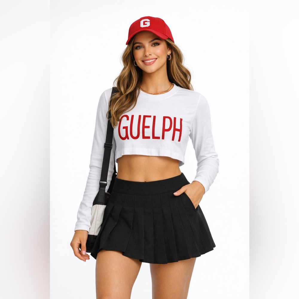 University of Guelph Varsity Collection Cropped Long Sleeve Tee Shirt Size XS